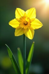 Single daffodil, trumpet-shaped bloom, sunlight, image, wildflower, closeup