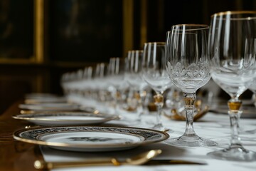Elegant Table Setting with Crystal Glasses, Fine Dining, Interior, Luxury, Celebration