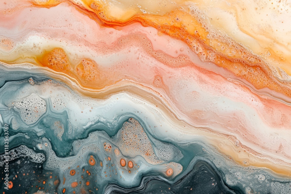 Canvas Prints Fluid acrylic painting creating marble effect with orange, pink, grey and white colors mixing together