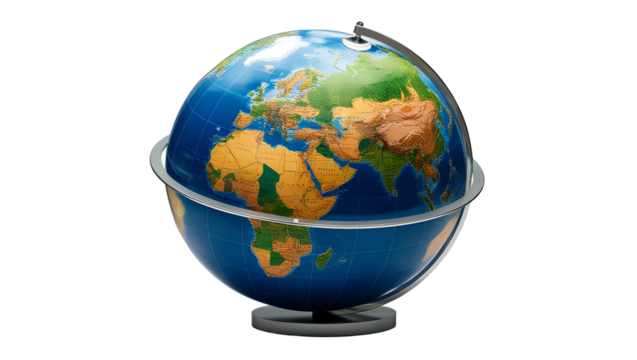 Photo of revolving world map isolated on transparent background