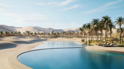 Fototapeta premium Desert Oasis Poolside Retreat: A Stunning View of a Luxurious Resort in the Desert