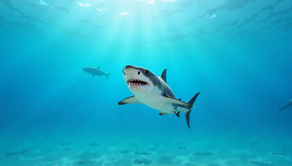 Obraz premium Graceful baby shark swimming in clear blue water, ocean serenity