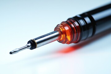 Close-up shot of a pen with a red light on it, ideal for use in presentations or illustrations about writing and creativity