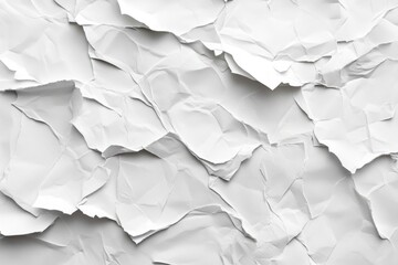 Fototapeta premium Close-up view of overlapping white crumpled and torn paper pieces creating an abstract textured background, suitable for various design purposes