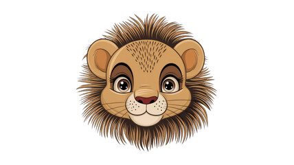 Fototapeta premium Adorable cartoon lion cub face, big eyes, fluffy mane, isolated on white background. background removed