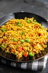 boulgur quinoa dish with vegetables vegetarian dish vegetable food fresh tasty food dish delicious gourmet food background on the table rustic food top view copy space keto and paleo diet