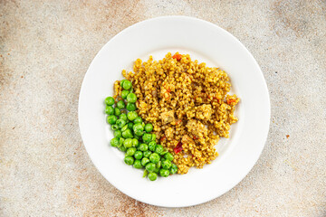 boulgur quinoa dish with vegetables vegetarian dish vegetable food fresh tasty food dish delicious gourmet food background on the table rustic food top view copy space keto and paleo diet