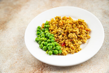 boulgur quinoa dish with vegetables vegetarian dish vegetable food fresh tasty food dish delicious gourmet food background on the table rustic food top view copy space keto and paleo diet