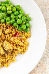 boulgur quinoa dish with vegetables vegetarian dish vegetable food fresh tasty food dish delicious gourmet food background on the table rustic food top view copy space keto and paleo diet