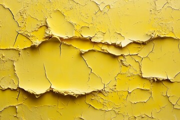 Obraz premium Close-up of cracked and peeling yellow paint forming an intricate abstract pattern