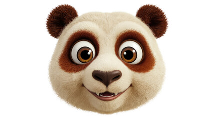 Adorable 3D cartoon panda face with big eyes and a happy expression. background removed