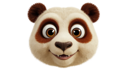 Adorable 3D cartoon panda face with big eyes and a happy expression. background removed