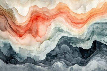 Abstract watercolor background forming a wavy landscape with orange, grey, and black colors blending seamlessly