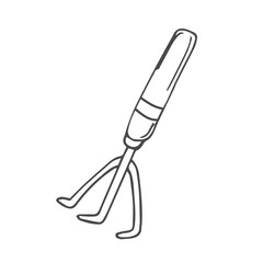 Garden rake sketch isolated on white background. Gardening and hobby concept.