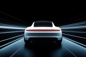 Naklejka premium Futuristic white car with illuminated rear lights on a dark background. modern automotive design