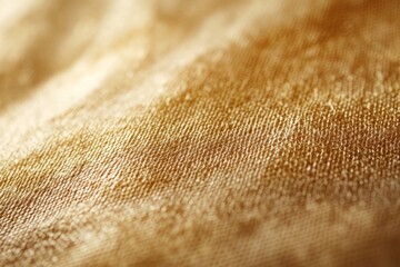 Close-up view of golden fabric revealing its intricate texture and creating a wavy pattern under soft lighting