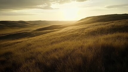 Obraz premium Golden Hour Prairie Sunset: A Majestic Landscape