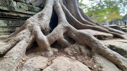 Obraz premium Ancient Tree Roots Entwined with Stone