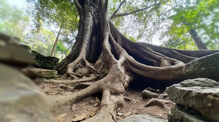 Obraz premium Majestic Tree Roots in a Lush Forest