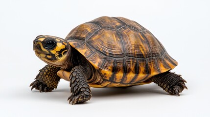 Obraz premium Turtle walking on white background animal photography studio close-up nature observation
