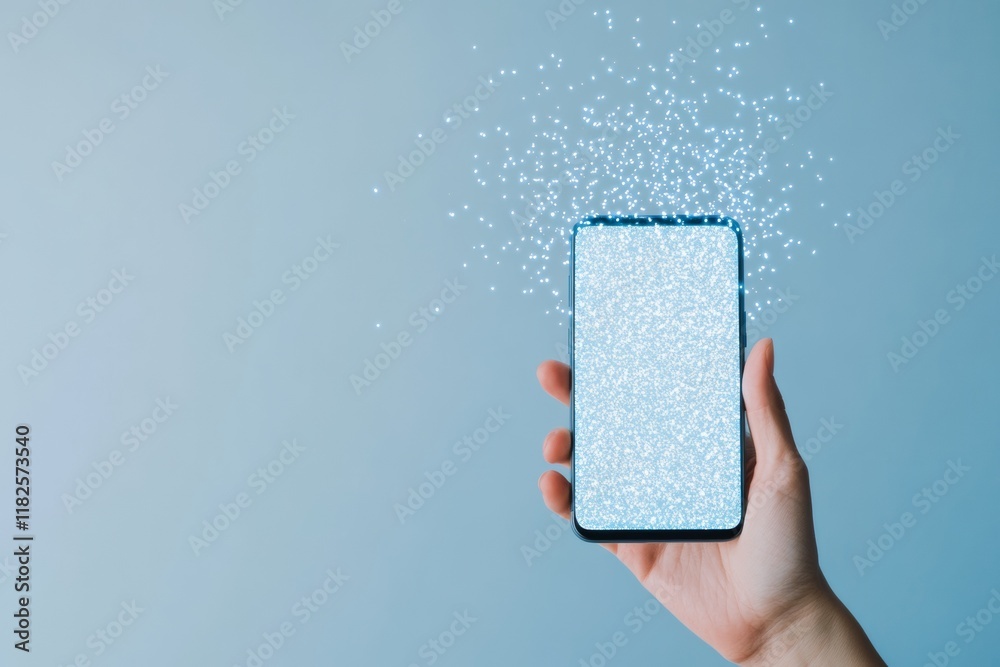 Poster Encrypted Smartphone Interface with Abstract Blue Light Patterns for Mobile Security