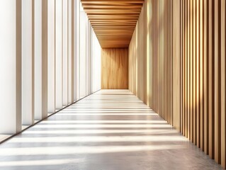 Obraz premium architectural wood panel design modern interior vertical slat wall with natural timber texture and contemporary geometric pattern