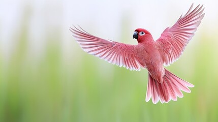 Obraz premium Graceful pink parrot in flight lush green background wildlife photography outdoor setting aerial view nature beauty