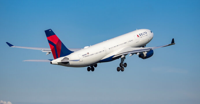 Amsterdam Airport Schiphol, Netherlands - October 4, 2024: Delta Air Lines Airbus A330-223 REG:N861NW at Schiphol Airport. Delta Air Lines is a major airline in the United States.