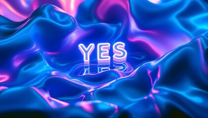 Neon YES Sign on Abstract Blue Purple Silk