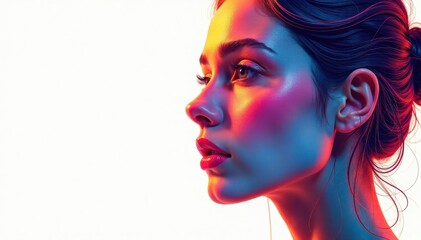 Abstract facial features, continuous line art, white backdrop , profile, contemporary