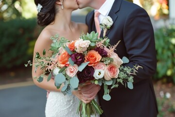 A romantic moment between two people embracing and sharing a kiss