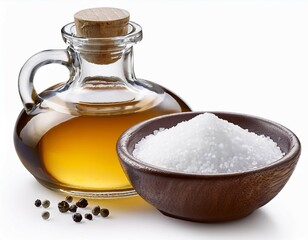vinegar and salt classic combo for seasoning isolated on clear white background highly detailed