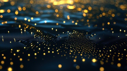 Futuristic golden hexagonal network abstract digital realm visual art hypnotic environment aerial perspective connectivity concept