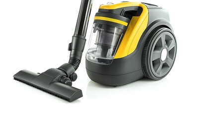 Fototapeta premium Yellow and black vacuum cleaner isolated on a white background detailed and modern design.