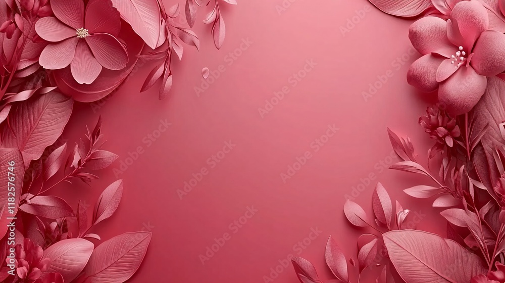 Sticker Beautiful pink floral background with detailed leaves and blossoms for design use