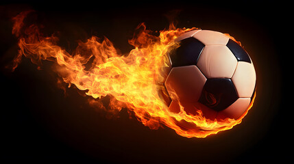 Naklejka premium a soccer ball engulfed in flames on a black background