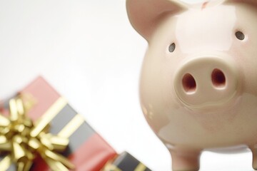A piggy bank with a gift in the background, perfect for financial or savings themed images