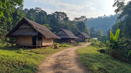 Obraz premium Tranquil Village Homes in Lush Forest