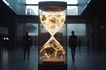 AGI glowing hourglass in conceptual space