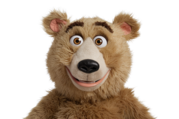 A cheerful brown bear with expressive eyes and a friendly smile, a plush toy. background removed
