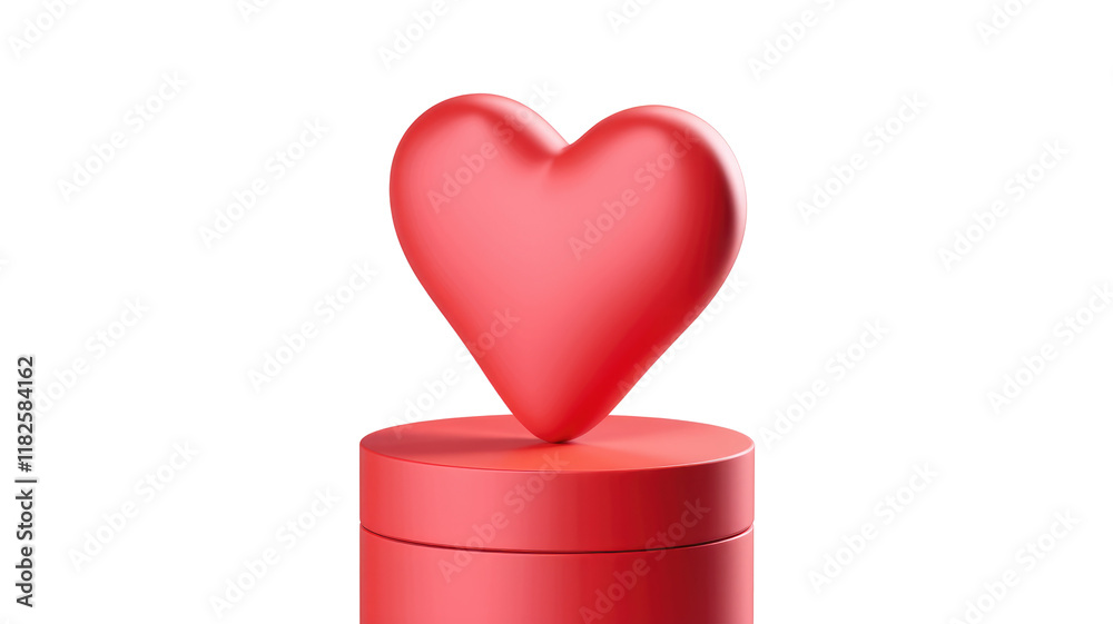 Aufkleber a 3d rendered image of a red heart sitting atop a cylindrical stand, isolated on a white background.