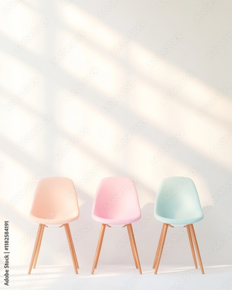 Aufkleber Surreal Minimalist Setting with Pastel Chairs and Light Patterns
