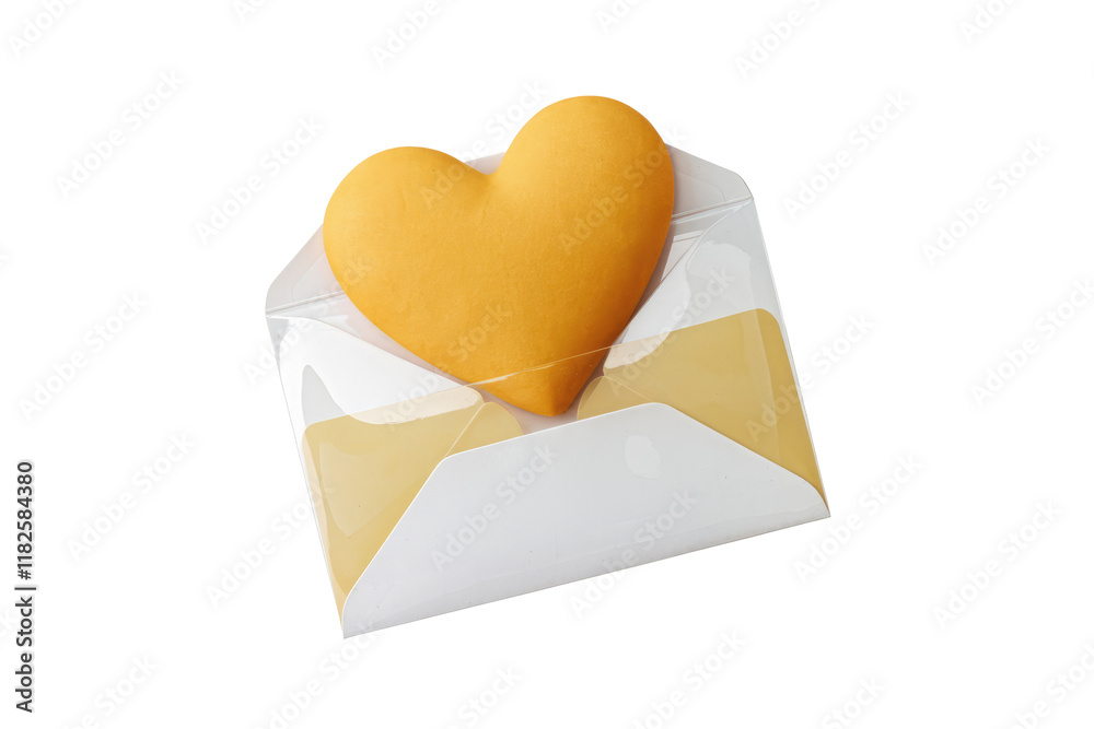 Poster a heart-shaped cookie nestled inside a transparent envelope, symbolizing love and affection. backgro