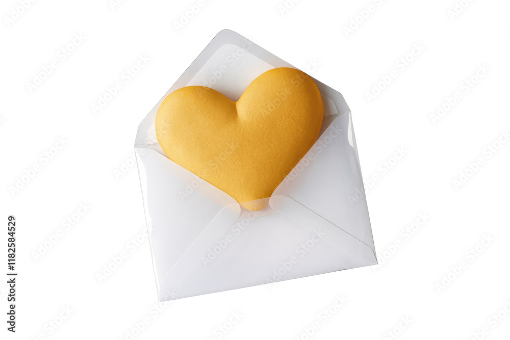 Poster A golden heart-shaped object rests inside a white envelope, symbolizing love and affection. background removed