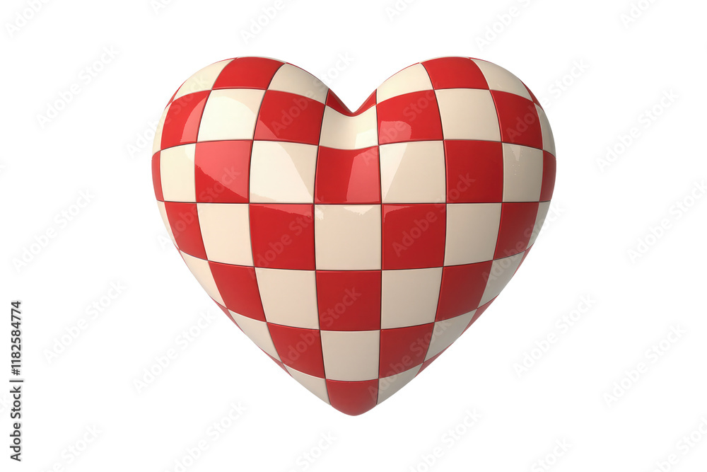 Fototapete A 3D rendering of a heart-shaped object with a red and white checkered pattern. background removed