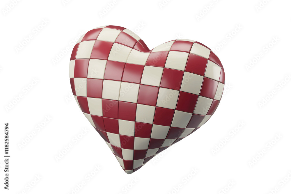 Poster A 3D rendering of a heart-shaped object with a red and white checkered pattern. background removed