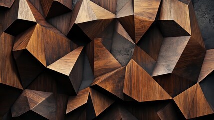 Geometric abstract wooden sculpture with intricate angular patterns