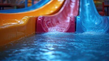 A water slide in the middle of a pool