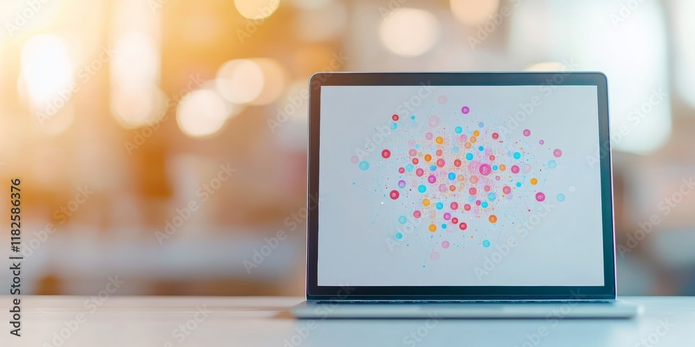 Poster Real-Time Data Visualization on Laptop Screen Digital Governance Concept with Soft Focus Background