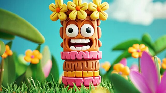 Colorful Cartoon Tiki Toy Doll Character for Fun Holiday Celebration